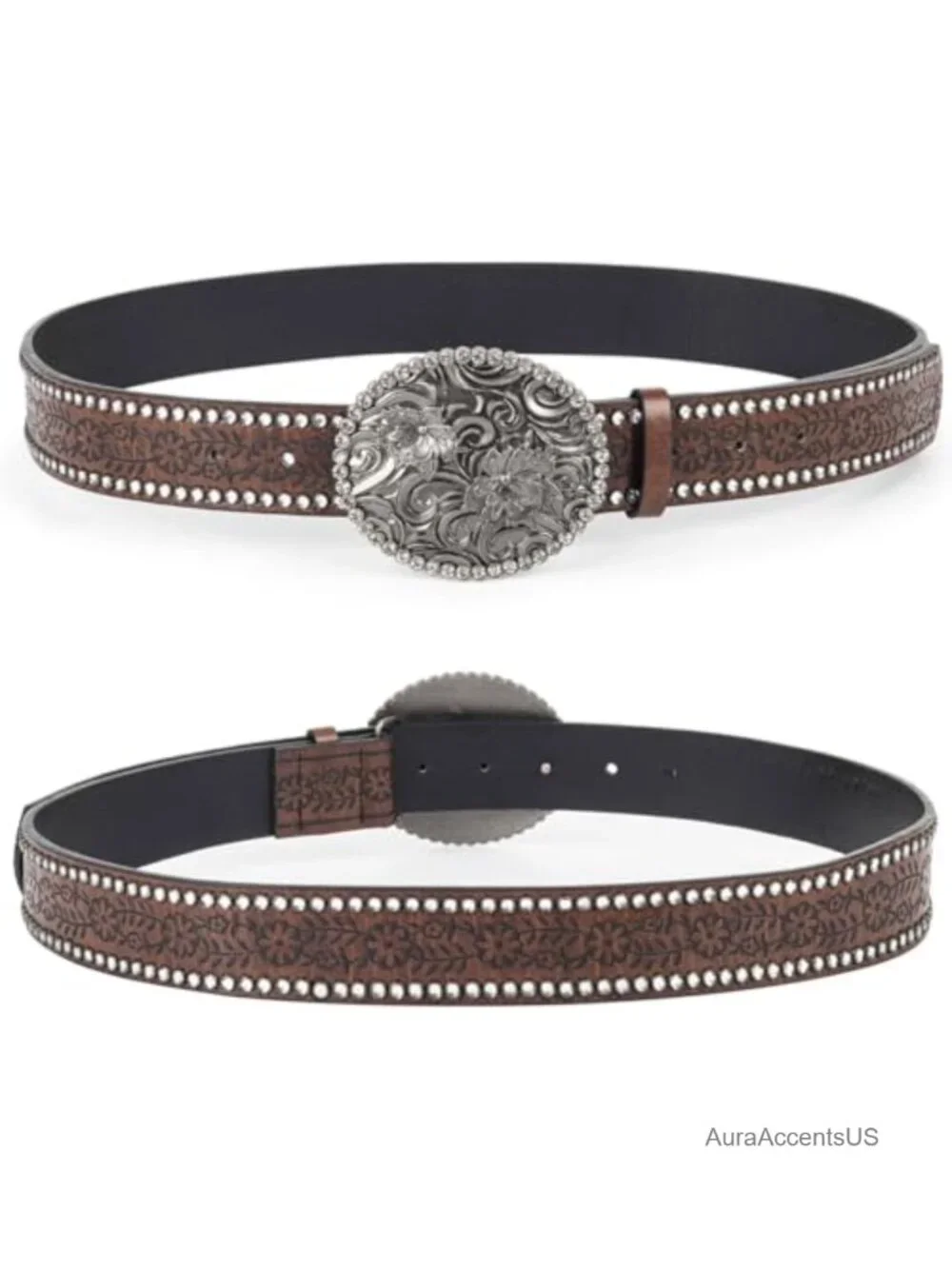 Western Belt for Women Rhinestone PU Leather Cowgirl Belt Diamond Buckle